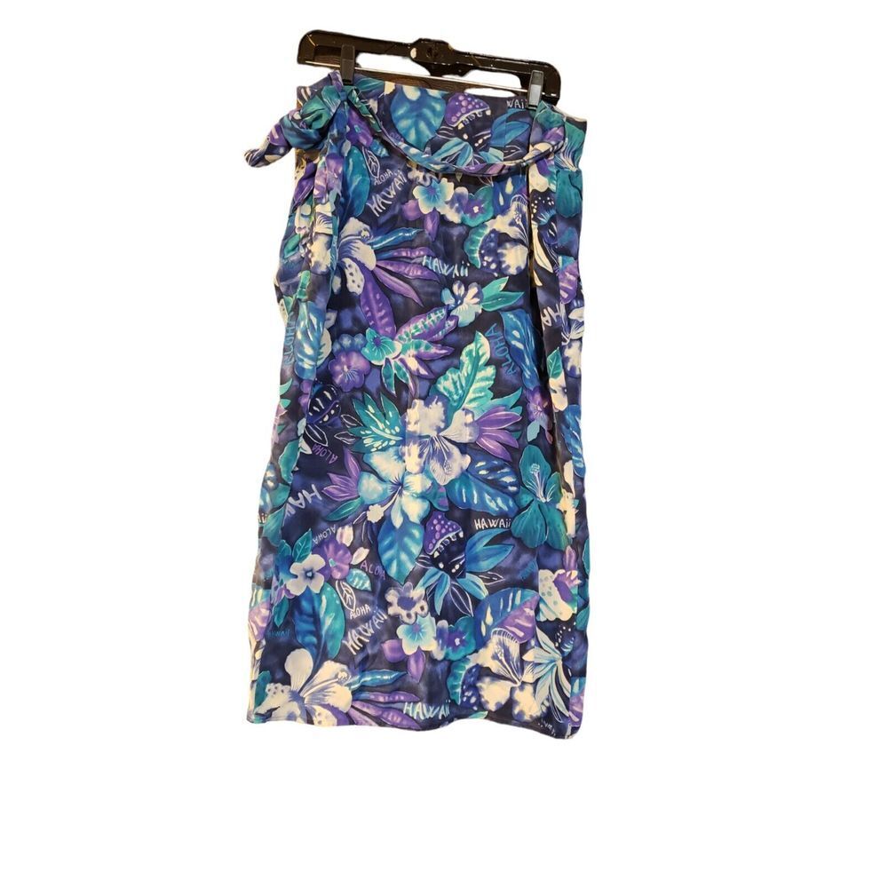 Vintage Dana Buchman Skirt Blue Purple 100% Silk Hawaiian Style Wraparound Sz 12